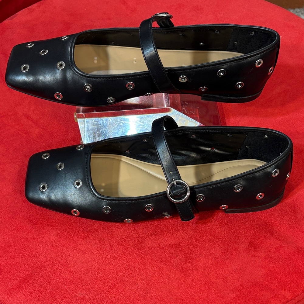 INC International Concepts Black Mary Jane Flats with Silver Grommet Accents - Picture 4 of 9